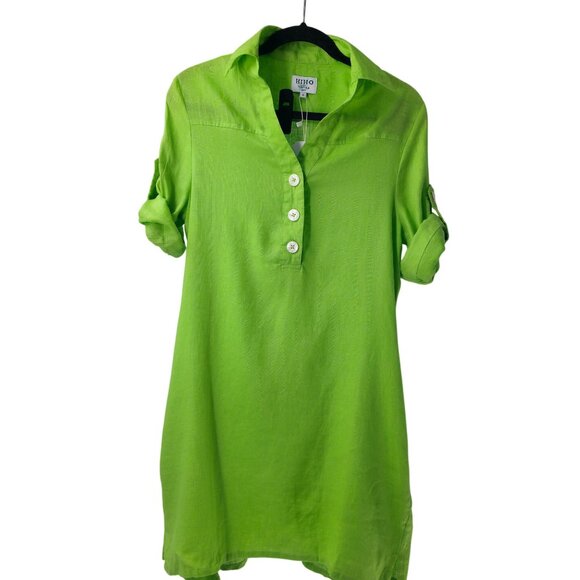 Hiho Sophia Dress Lime Green Linen Shirt Dress S - Picture 1 of 10